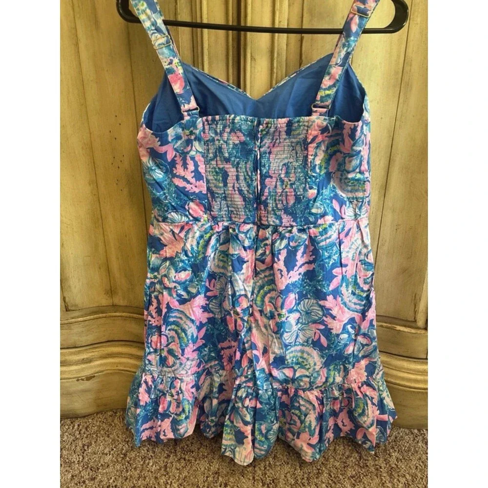 Lilly Pulitzer Dress Size 8 Rocko Cotton Romper jumpsuit Blue Tang